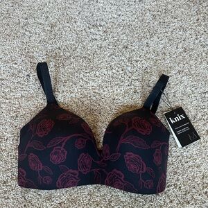 knix Black Bra with Burgundy Rose Print